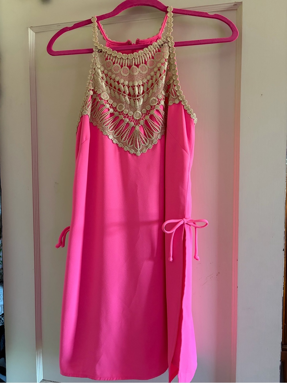 Lilly Pulitzer Size 6 Hot Pink Gold Lace Romper